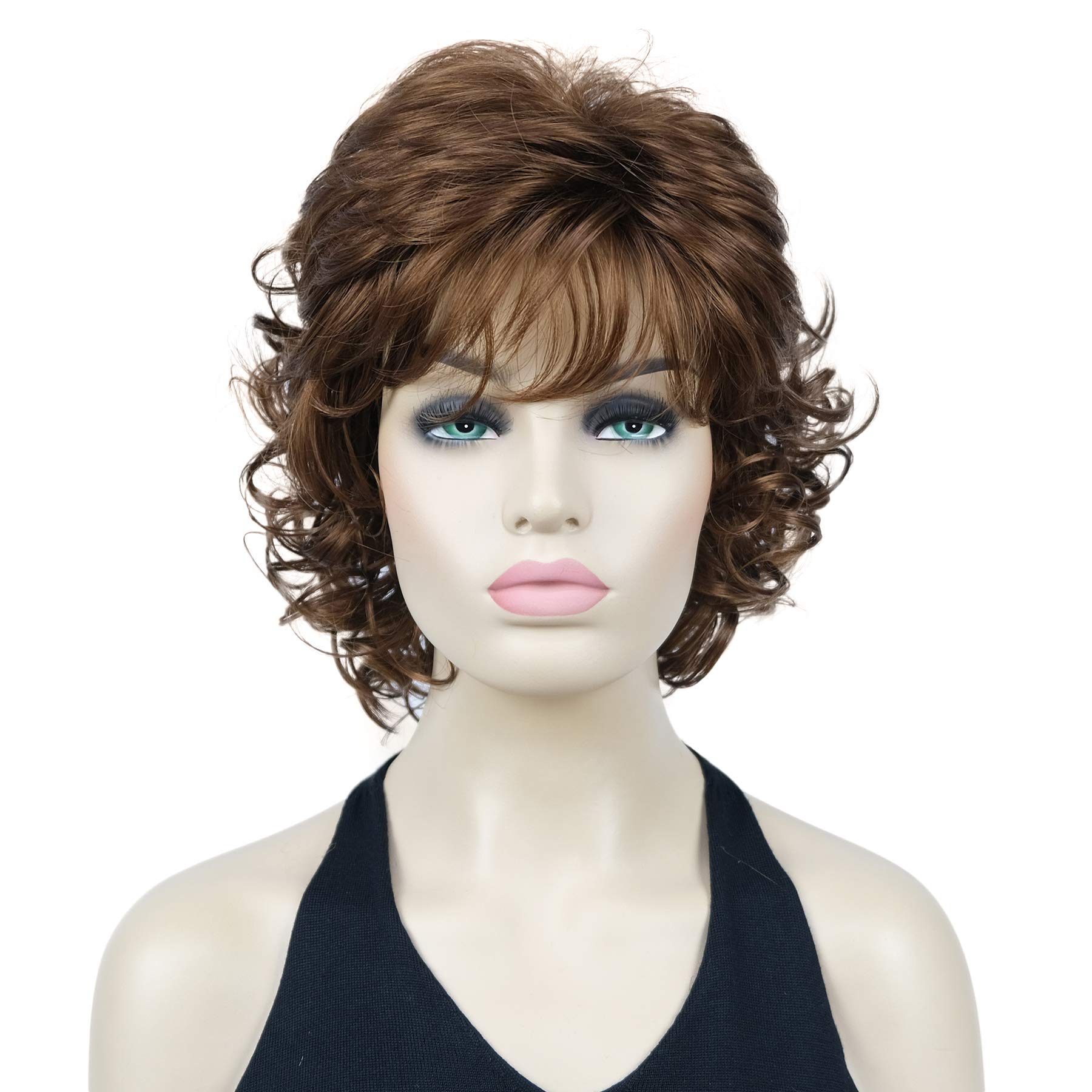 Lydell 12" Short Curly Wigs Soft Shaggy Layered Classic Cap Full Synthetic Wigs (30 Medium Auburn)