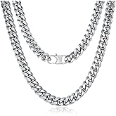YAMI Mens 8/10/12MM Width Cuban Link Chain, Stainless Steel Thick Cuban Link Curb Chain Necklace for Men/Women, 18/20/22/24/26Inch Two Tone Chain Necklace Jewelry Gifts