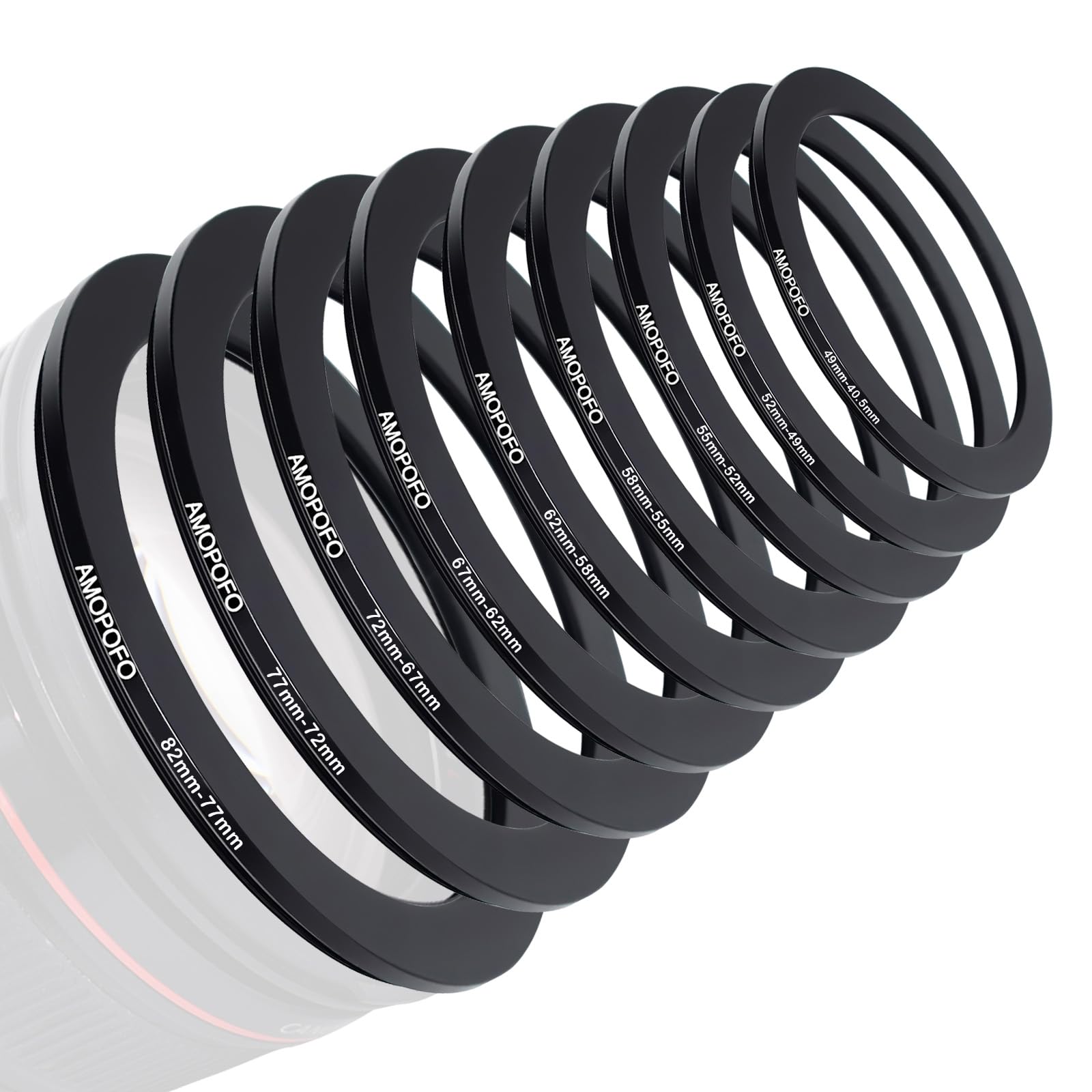 82~40.5mm 9-piece set Camera Filter Ring(82-77/77-72/72-67/67-62/62-58/58-55/55-52/52-49/49-40.5),Compatible with for All UV,ND,CPL Camera Filter accessories. — image 1