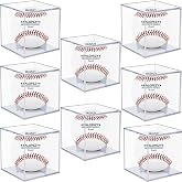 KALOPEZY Baseball Display Case, 8-Pack Clear Acrylic Cube Holder | Dustproof Clear Acrylic, Built-In Stand. 3.15" Square Fits Official Balls for Bulk Storage of Signed Balls, Team Memorabilia.