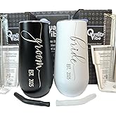 QualityVibe Wedding Gift Bride & Groom EST. 2025 Tiny Champagne Flute Tumblers 6 oz, Couples Gift for Bride & Groom, Bride to Be Gift, Present for Newlyweds