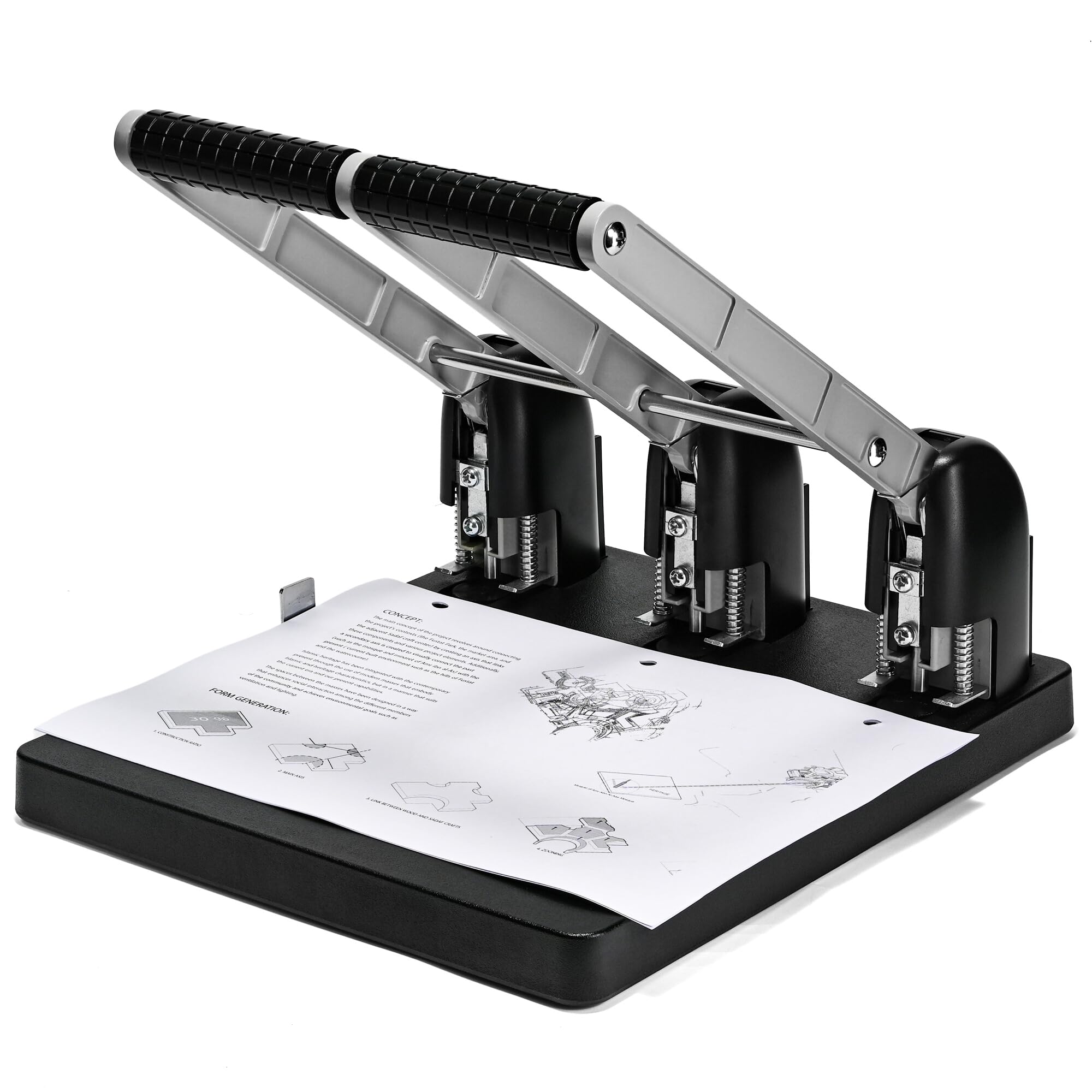 Photo 1 of 3 Hole Puncher, Heavy Duty Three Hole Punch for Binder, 150 Sheet Capacity for Home Office Print Shops Paper Hole Punch, Black