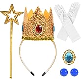 jayuwe 5PCS Princess Accessories, Princess Crown|Magic Wand|Brooch|Gloves|Earrings for Women