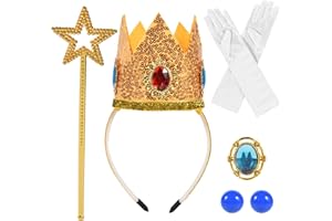 jayuwe 5PCS Princess Accessories, Princess Crown|Magic Wand|Brooch|Gloves|Earrings for Women