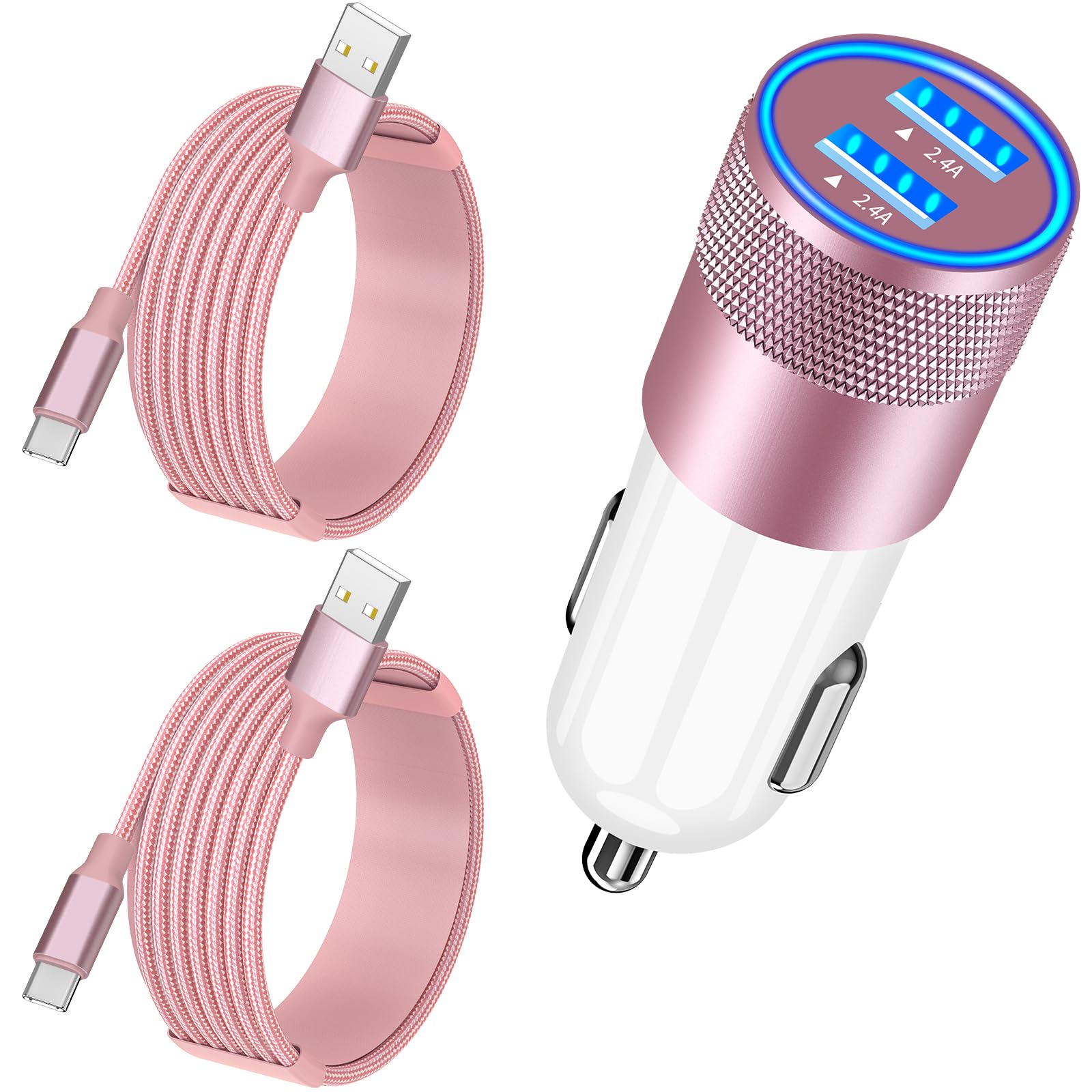 【MFi Certified】iPhone 16 Fast Car Charger, Braveridge 4.8A Dual USB Car Charger Adapter USB-C Fast Car Charging Cigarette Lighter + 2Pack Type-C Braided Cable for iPhone 16 Pro Max/15 Pro/Galaxy/Pixel