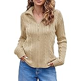 Saodimallsu Womens Cable Knit Cardigan Zip Up Collared Long Sleeve Vintage Sweater Loose Open Front Coats