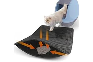 FEEYAR Cat Litter Mat Litter Trapping Mat, Honeycomb Double Layer Litter Box Mat, Waterproof Leakproof Washable Easy Clean, Anti-Slip, Scatter Control, No Phthalate, Scratch Resistant, 16" x 20" Black