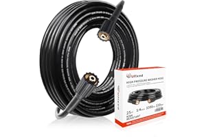 1/4 Pressure Washer Hose 25FT 3300 PSI, Ufixed Power Washer Hose Brass Fitting M22 14MM Non Marking High Pressure Washer Replacement Hose Light Weight Water Pressure Hose