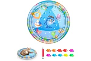 BAOYEMES Inflatable Cat Dog Baby Water Mat Toy, [Newly Upgraded, 2 Layers Thickened] Premium Anti-Scratch Leak Proof Mat, with Floating Fish for Indoor Kitten Cats & Kids to Swatting Exercise Hunting (Dolphin)