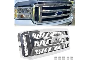 HECASA Front Grille Compatible with 2005-2007 Ford F250 F350 F450 F550 SuperDuty FO1200456 5C3Z8200BAA Upper Bumper Hood Grill W/Gray Honey Comb Chrome