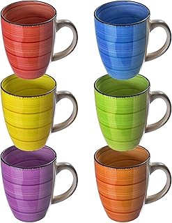 esto24 Design 6er Set Kaffeebecher Porzellan 350ml in tollen Farben für Ihr liebstes Heißgetränk für Kaffee, Cappuccino und Latte Macchiato (Bunt)