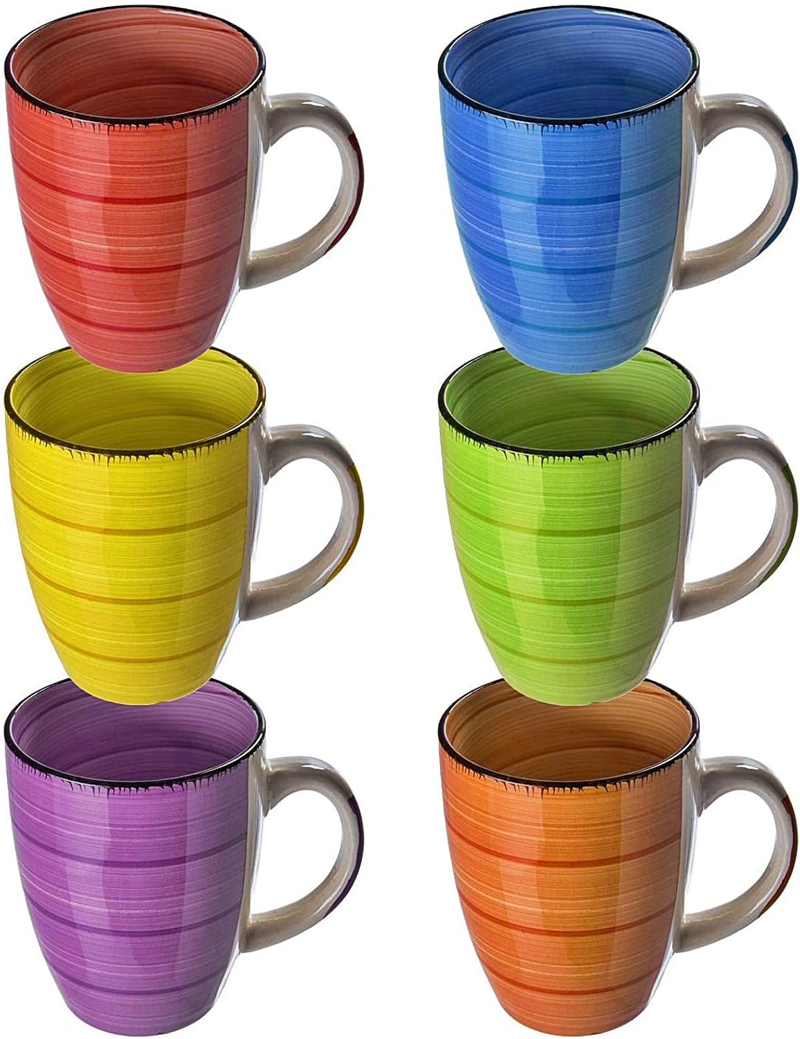 esto24 Design 6er Set Kaffeebecher Porzellan 350ml in tollen Farben für Ihr liebstes Heißgetränk für Kaffee, Cappuccino und Latte Macchiato (Bunt)