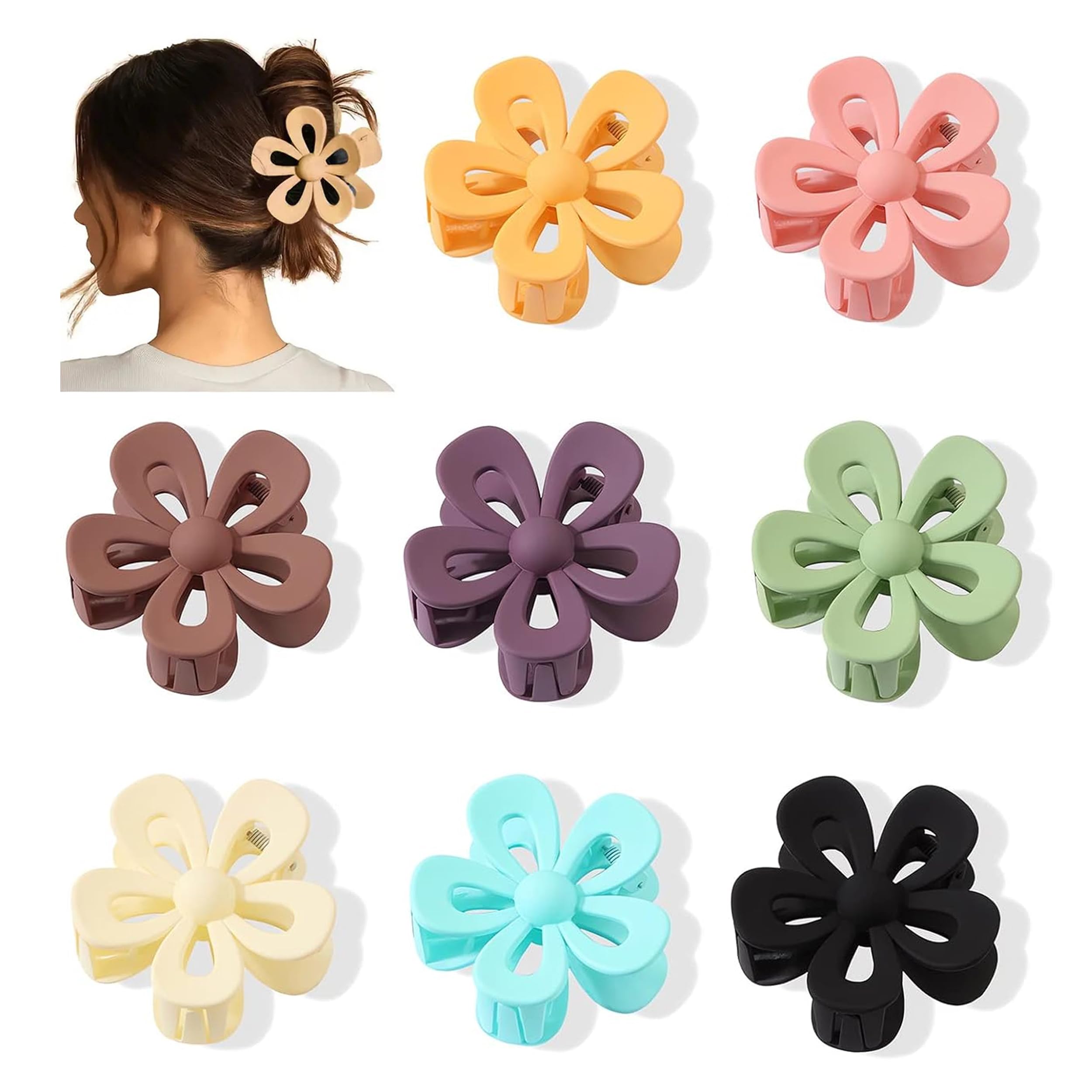 Flower Hair Clips, 8PCS Flower Hair Claw Clips Accessories Clamps for Women Girls(8 Colors)
