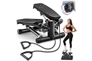 MOSUNY Steppers for Exercise at Home, Mini Stepper with Resistance Bands Full Body Workout Adjustable Heigh Stair Stepper for Home Twist Stepper with 350lbs Loadingt Capacity (with Mat)