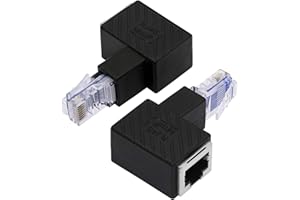 YACSEJAO Cat5e/Cat6 RJ45 Ethernet Adapter，2Pack 90 Degree Ethernet RJ45 / 8P8C Male to Female Right Angle Adapter Support Cat