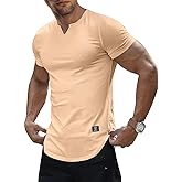 JMIERR Mens Muscle Slim T Shirts Texture V Neck Longline Henley Gym Workout Athletic Tee Shirt