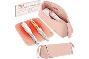 MOKURA Hot Hair Tools Travel Bag with Heat Resistant Mat, Women Hair Accessories Organizer Case, Storage Pouch for Curling Iron Straightener Flat Iron, Valentines Day Gifts for Women, Girlfriend, Pink