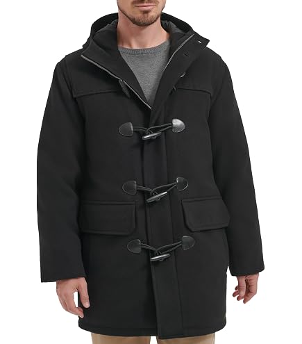 Mens Duffle Coat Wool Blend Single Breasted Walking Toggle Coats