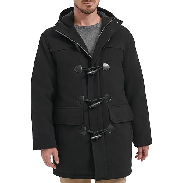 Wool Blend Leather Hodded Toggle Coat - Men Benjamin Wool Blend