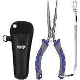 Booms Fishing Needle Nose Pliers: 9" Long Nose Hook Remover and Split Ring Fish Pliers with Lanyard and Sheath - XW10 Multi-Function Saltwater Fishing Gear