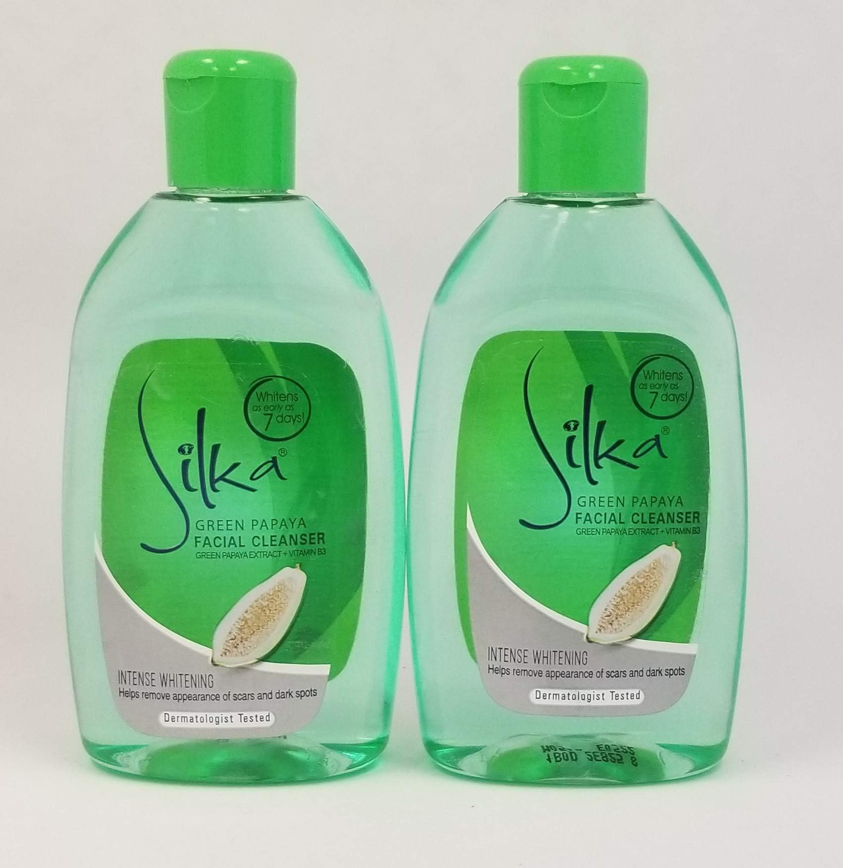 Silka Green Papaya Facial Cleanser, Intense Whitening, Helps Remove Appearance of Scars and Dark Spots,(150ml) 5oz, 2PK