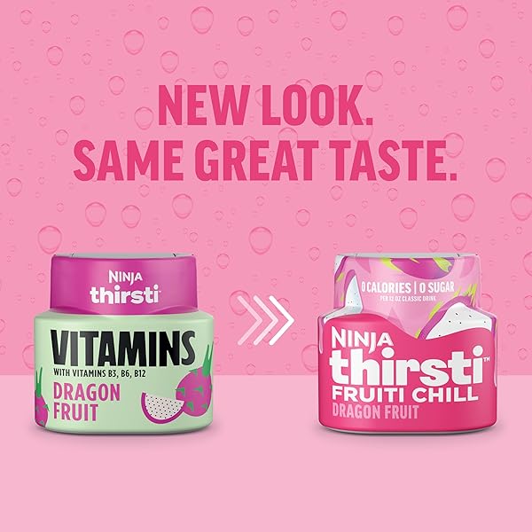 NINJA THIRSTI FLAVORED WATER DROPS, FRUITI CHILL DRAGON FRUIT, BOLD FRUIT FLAVOR, SPARKLING OR STILL, ZERO CALORIES, ZERO SUGAR, MAKES 17, 12OZ DRINKS, 3 PACK, WCFDGFTAM