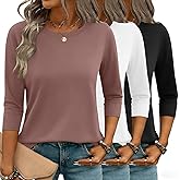 Zeagoo Women Tops 3 Pack 3/4 Sleeve Crewneck Cute Basics Tees Casual Fashion Spring Summer T Shirts Business Work Tee Top