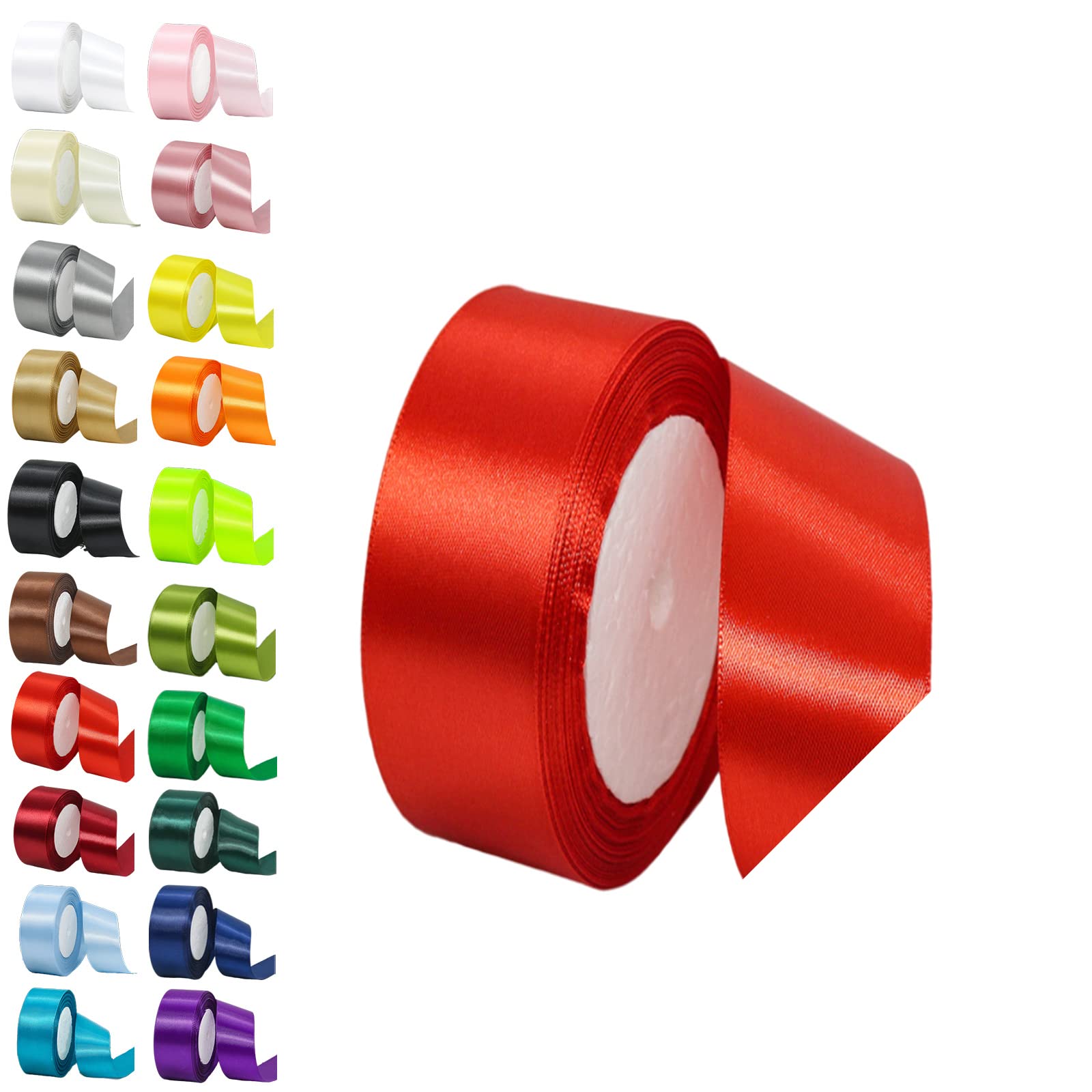 40mm Wide Red Ribbon for Crafting, 22M 1.5Inch Red Solid Fabric Large Thick Satin Ribbon for Gift Wrapping, Wedding, Car, Sewing, Floral, Xmas Presents