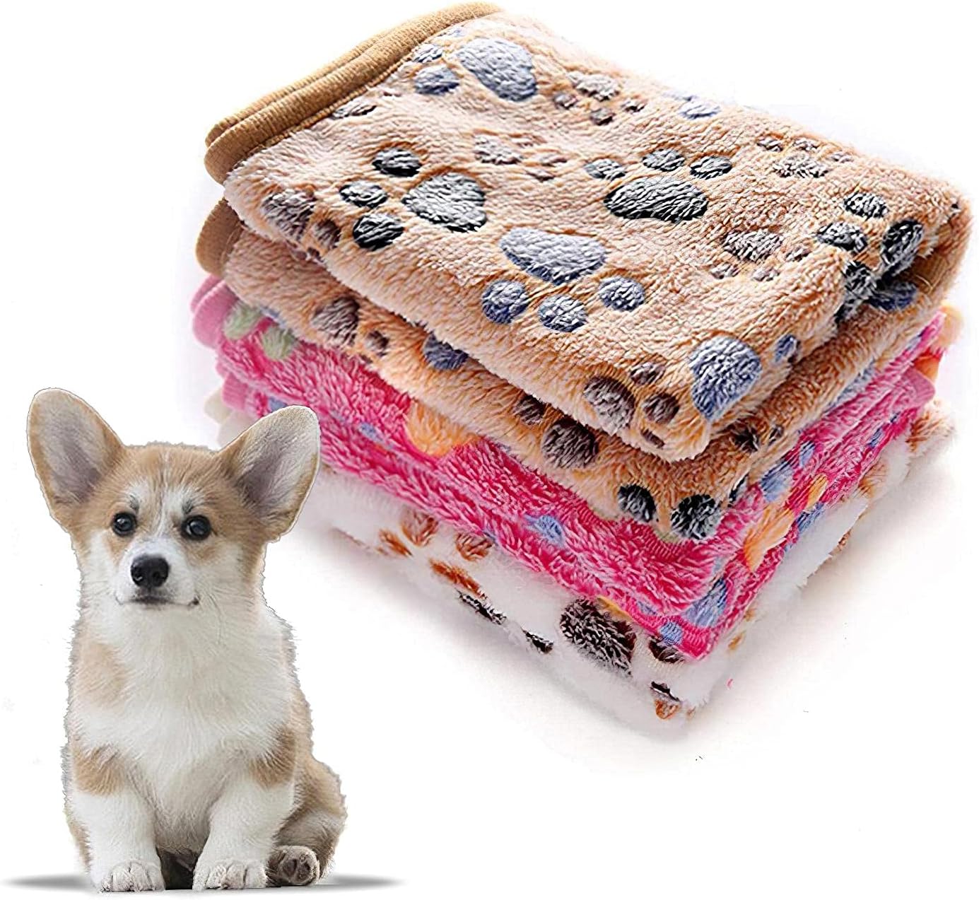 1 Pack 3 Dog Puppy Blanket Small Couch Soft Fleece Pet Cat Throw Blankets Warm Paws Bed Car Washable Chew Proof Pink White Brown: Kitchen & Dining