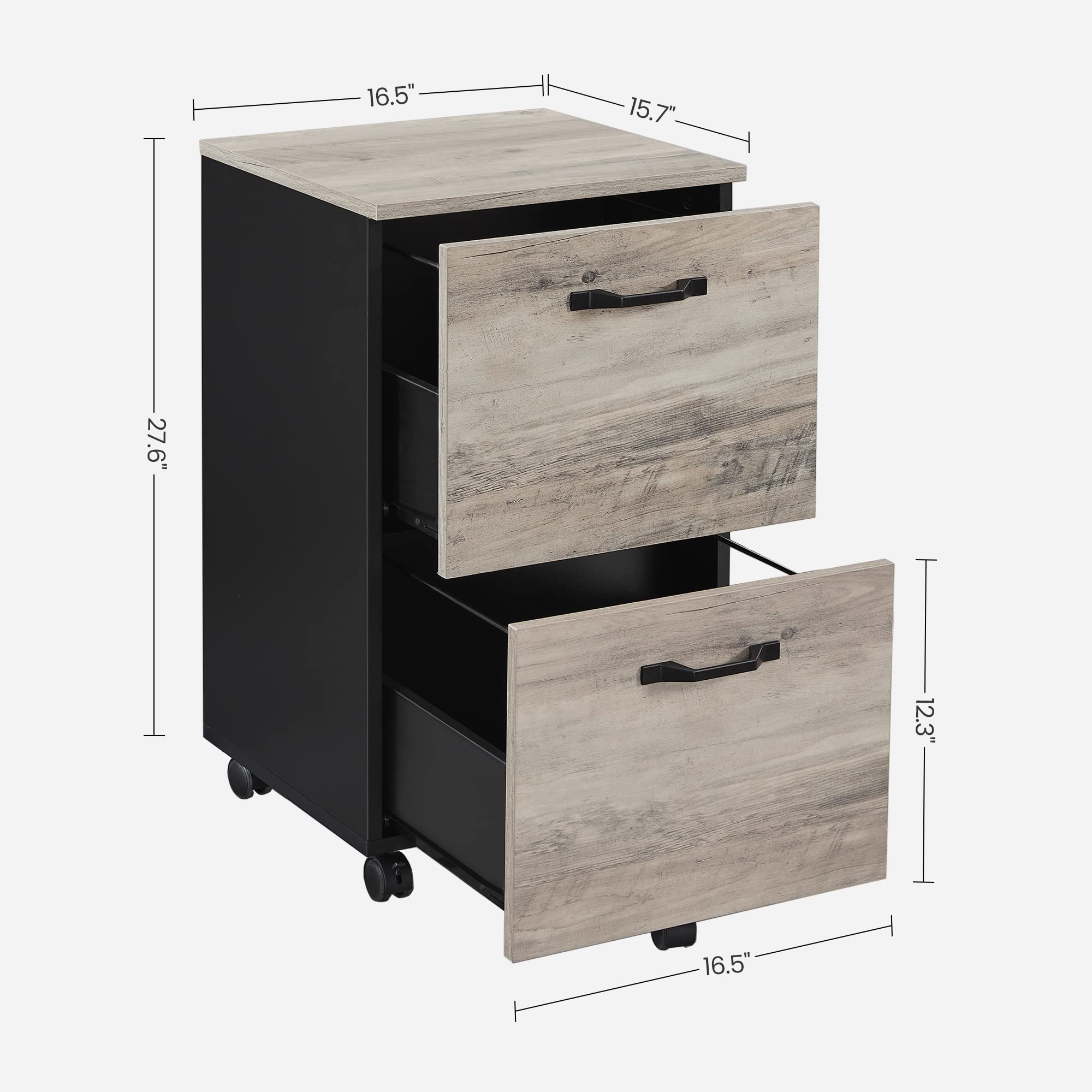 VASAGLE 2-Drawer File Cabinet, Filing Cabinet for Home Office, Small Rolling File Cabinet, Printer Stand, for A4, Letter-Size Files, Hanging File Folders, Industrial, Greige and Black UOFC040B02