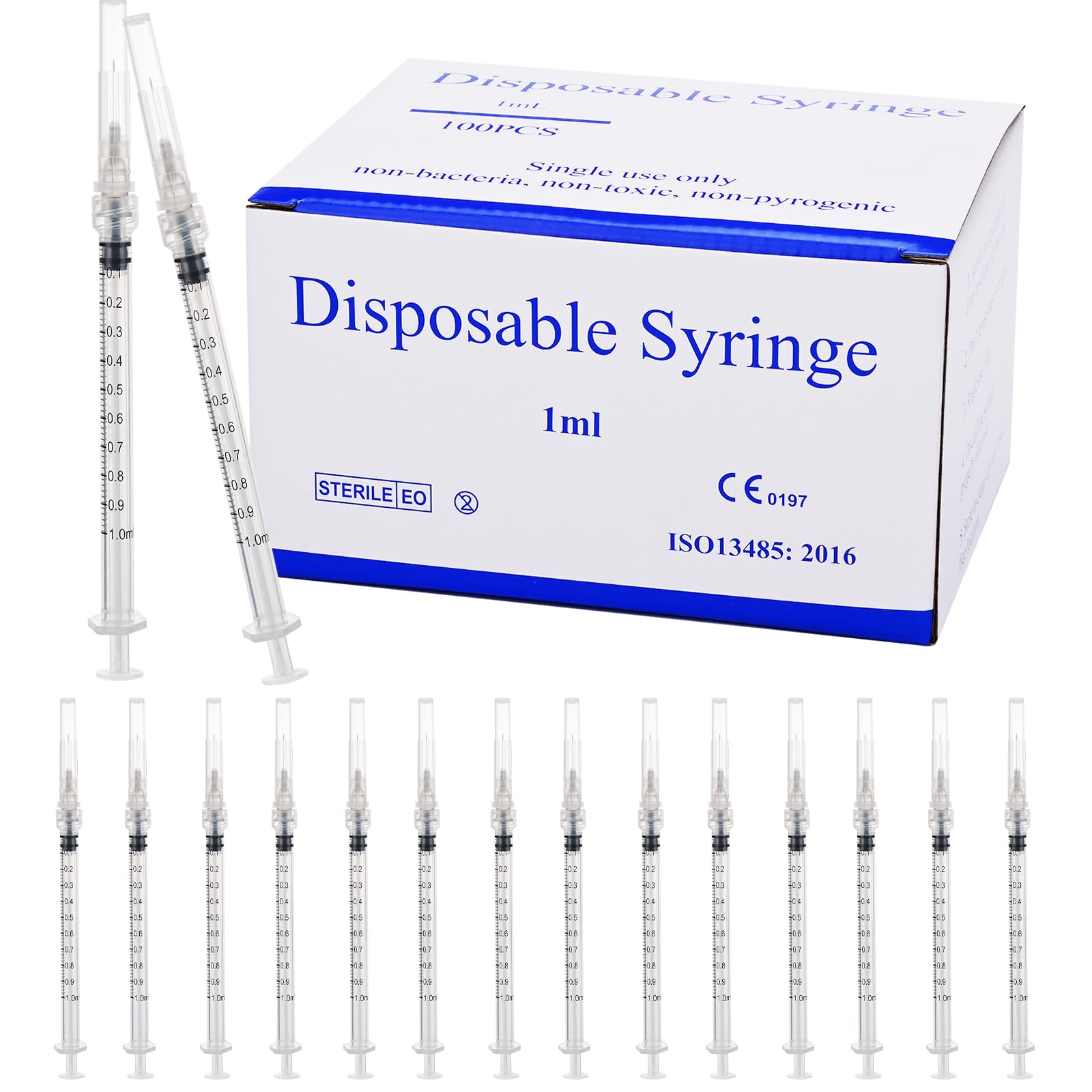 Photo 1 of 100 Pack Luer Lock 1ml 27Ga 1/2" Disposable Dispensing Lab Syringes, Scientific Industrial Supplies, Individually Wrapped