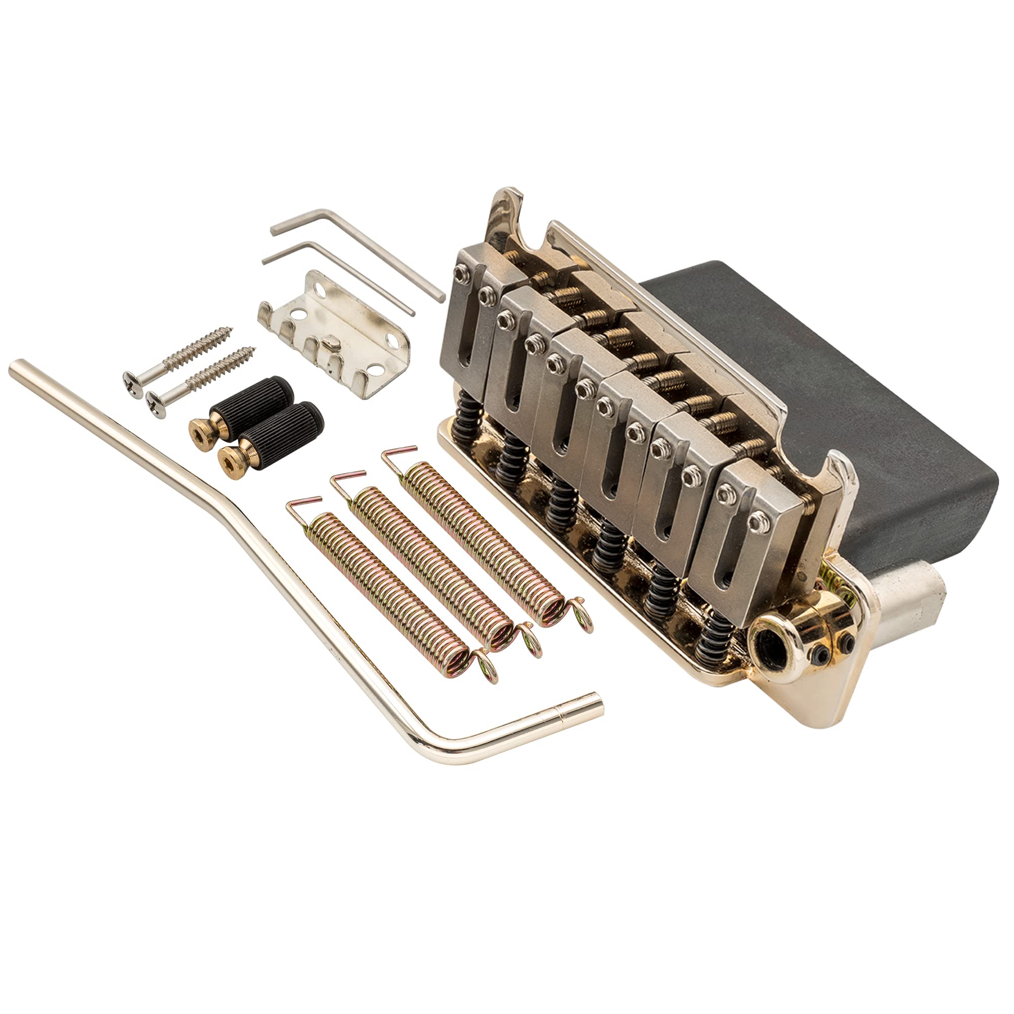 Musiclily Pro 54mm 2-Point Style Guitar Tremolo Bridge with Stainless Steel Saddles Full Steel Block for Japan Import Strat, Gold