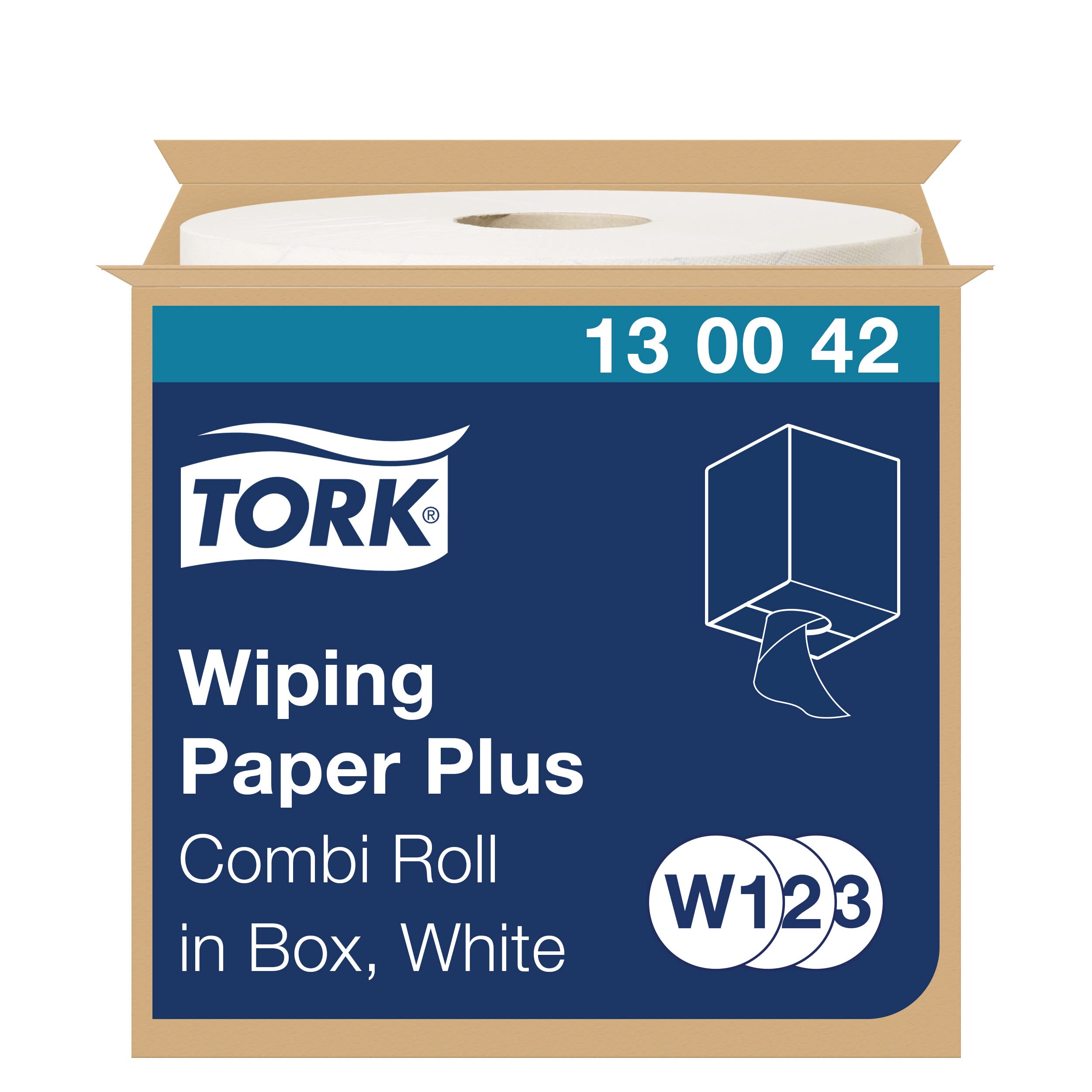 Tork 130042 Wiping Paper Plus / 2 Ply Absorbent Paper Roll for Tork W1 Wipers Wall/Floor & W2 Combi Roll Systems / White / 1 x 255m / Ø 26.2cm