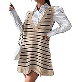 Zeagoo Womens Sweater Vest Dress Pattern Knitted Pullovers Sweaters V Neck Tank Sweater Dress with Pockets