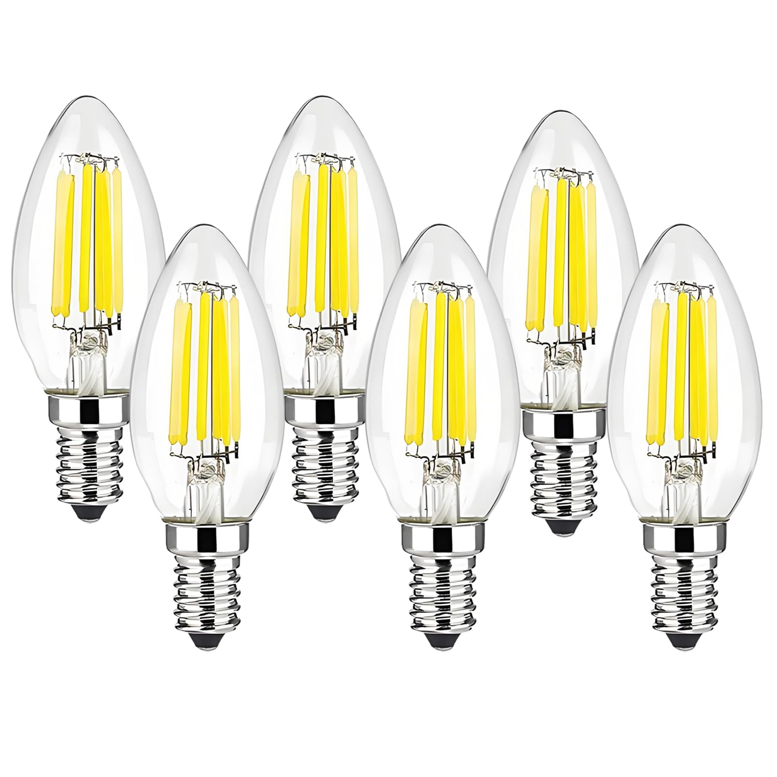 Jiotouhu E14 LED Candle Bulb Dimmable 6w 60W Equivalent Cool White 6500K SES(Small Edison Screw) LED Chandelier Bulbs C35 Vintage Filament Energy Saving Candelabra Light Bulb 6 Packs