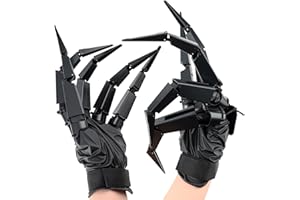 E-Greetshopping Articulated Halloween Fingers with Black Gloves - 3D Printed Skeleton Claw Hands, Adjustable Finger Extensions for Edward Scissorhands/Coraline Cosplay, Fits Most Adults (Right Hand)