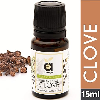 Anveya Indonesian Clove Essential Oil, 100% Natural & Pure, 15ml, for Hair Care, Acne, Toothache & Aroma Diffuser