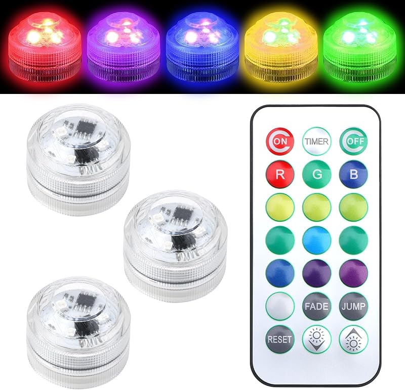 Pennle 3 Pack Submersible LED Lights with Remote RGB 13 colors 16h