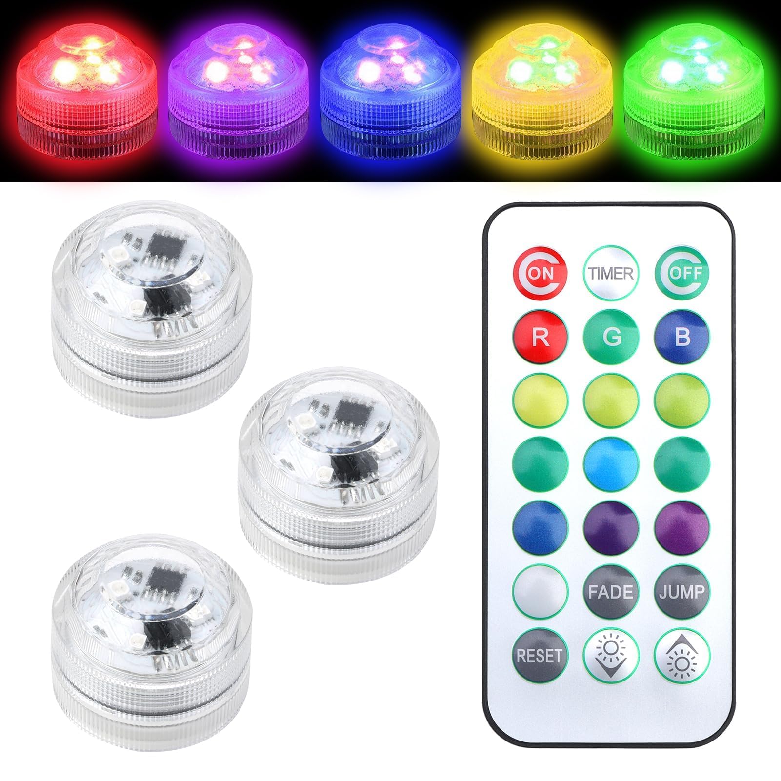 3 Pack Submersible LED Lights with Remote Control, Led Lights Versatile Flameless Button LED Tea Lights for Paper Lantern, Wedding Party Table Centerpieces Valentine's Day Easter Decoration