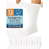 Special Essentials Diabetic Socks for Men & Women – 12 Pairs of Non-Binding Moisture-Wicking Neuropathy Socks – Crew Length