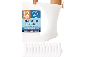 Special Essentials Diabetic Socks for Men & Women – 12 Pairs of Non-Binding Moisture-Wicking Neuropathy Socks – Crew Length