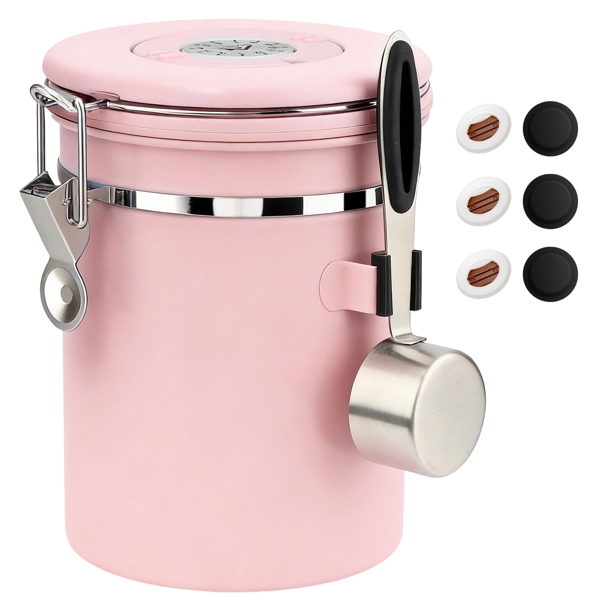 ShanSon Coffee Canister Airtight Coffee Container Stainless Steel Coffee Bean Storage Container with Scoop Coffee Canister for Beans Grounds Sugar Flour Tea Cereal,22OZ, Pink Upgraded Version Image