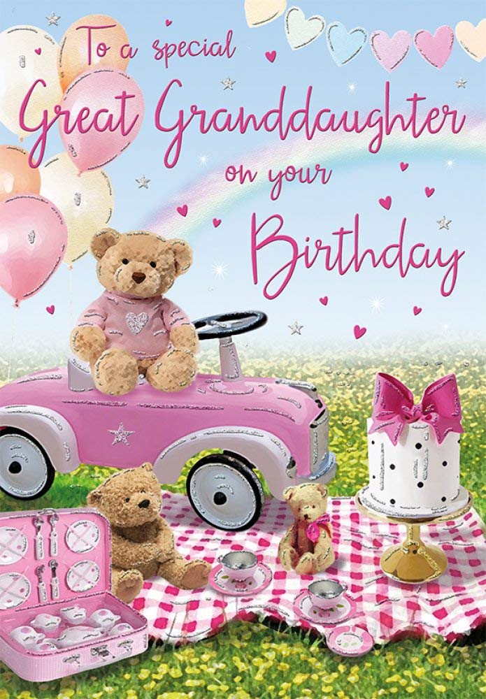 Regal Publishing Birthday Card Great Granddaughter - 9 x 6 inches, pink|brown|green|blue|white