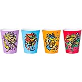 Silver Buffalo Teenage Mutant Ninja Turtles 4 Piece Plastic Mini Cup Set Featuring Leonardo, Michelangelo, Donatello, and Raphael, 1.5 Ounces