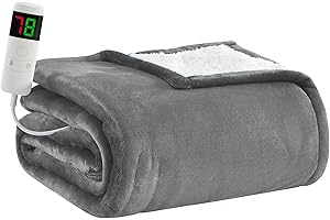 BOMOVA Heated Electric Blanket Throw, Heating Blanket with 10 Heating Levels & 8 Hours Auto Off, Super Cozy Soft Sherpa Blanket with Fast Heating Overheating Protection, Machine Washable