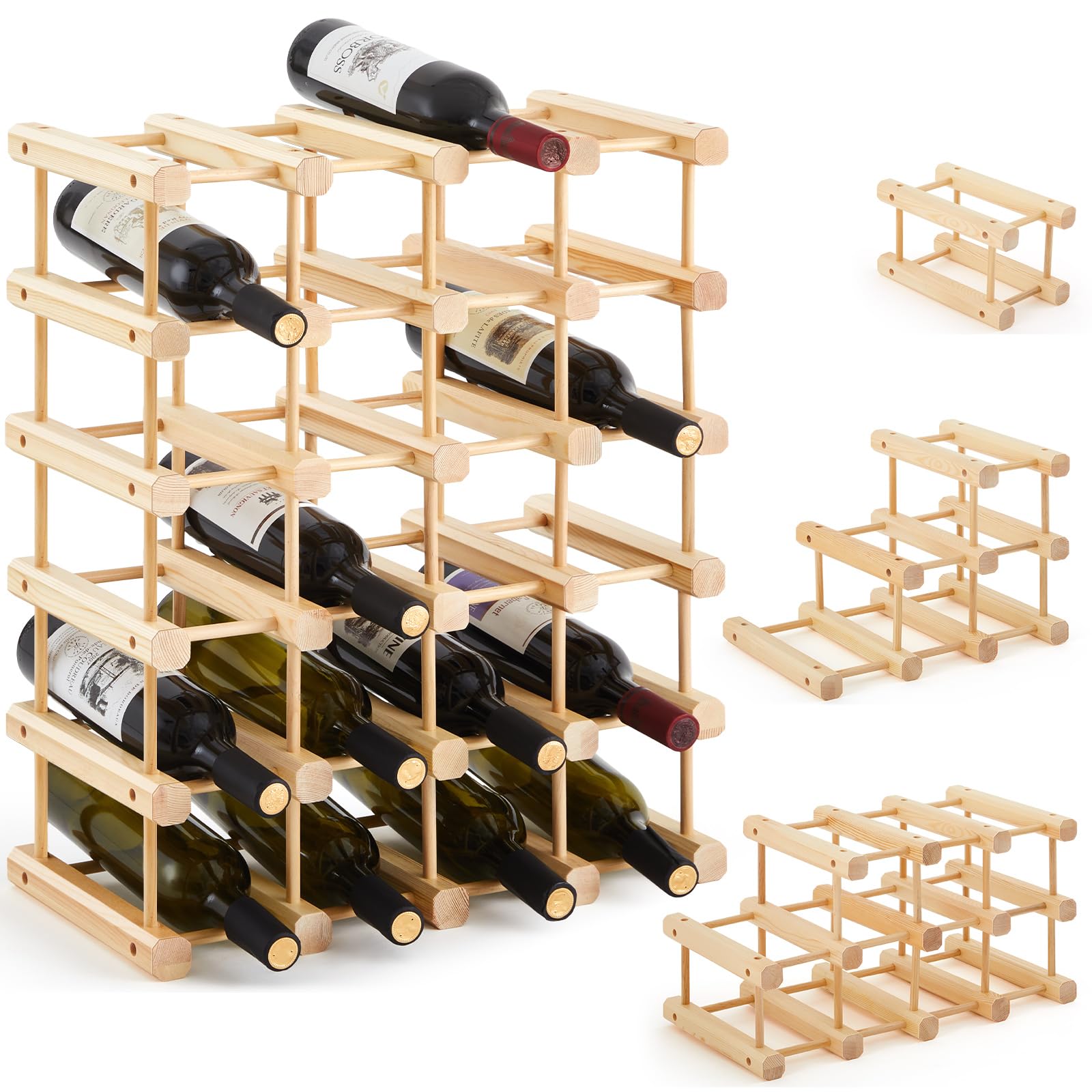 Photo 1 of Juexica Wooden Wine Rack Stackable Modular Wine Storage for Inside Cabinet DIY Assembly Wood Wine Shelf Wine Bottle Organizer Insert for Home Cabinet Restaurants Bars Kitchen (24 Bottles)