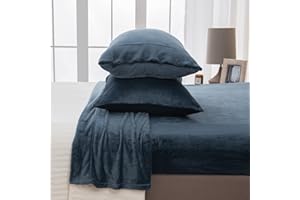 Great Bay Home 4-Piece Velvet Plush Micro Fleece Full Size Sheet Set - Deluxe Microplush Non-Pilling Bed Sheets- Lavish Sherpa Winter Bedding Set (Denim Blue)