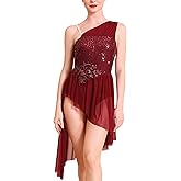 ODASDO Women Lyrical Dance Costume One Shoulder Mesh Tulle Leotard Dress Modern Contemporary Dancewear XS-XL