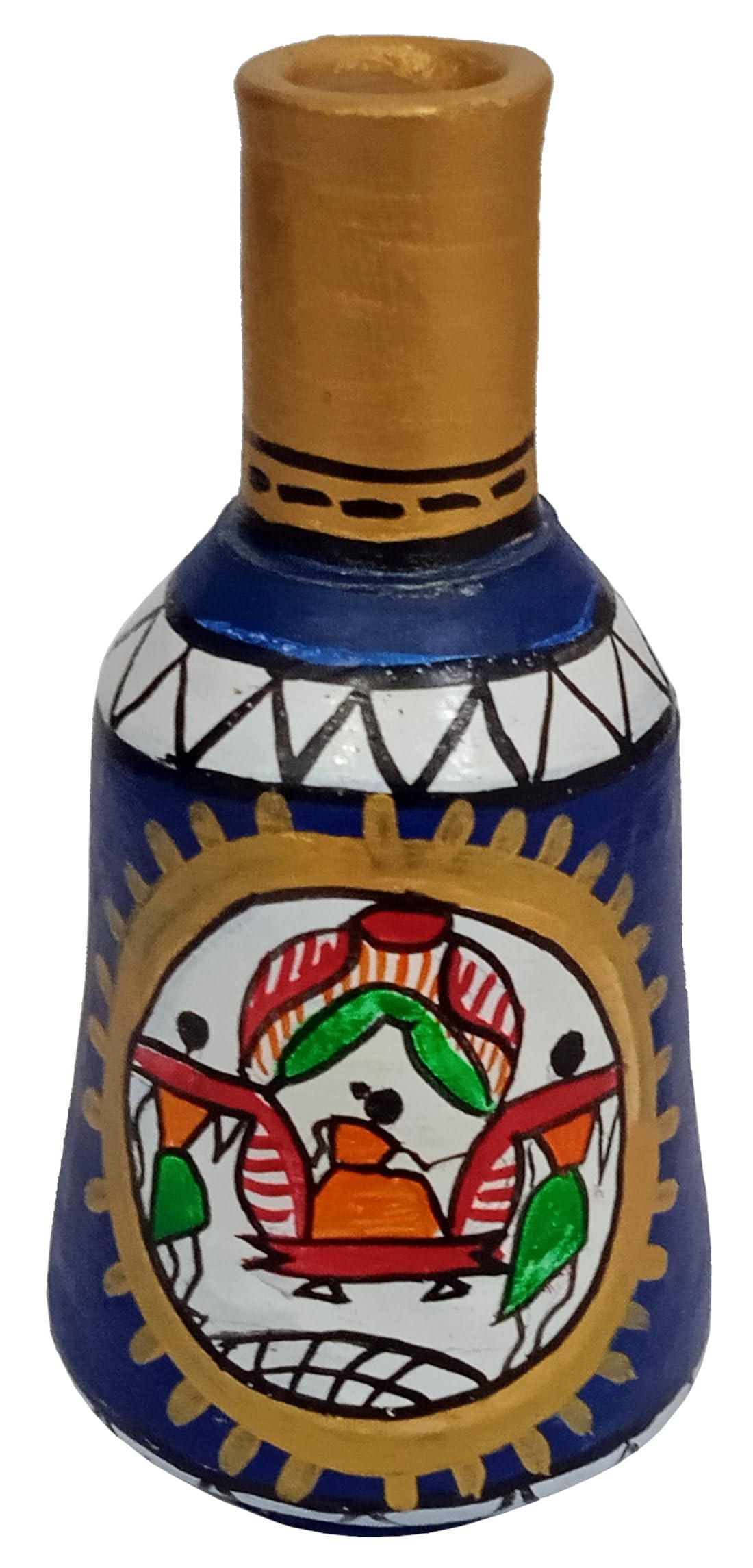 Purpledip Terracotta Madhubani Design Flower Vase: Artisan Painted Decorative Earthen Clay Pot (12707B)