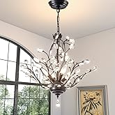 Maxax 18" Black Crystal Chandelier, 4-Light Vintage Branch Pendant Light Fixture, Modern K9 Raindrop Ceiling Light with Adjus